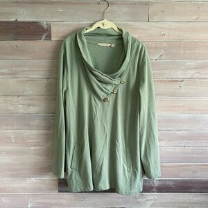 Soft surroundings Westminster green cowl neck terry cloth sweatshirt size large